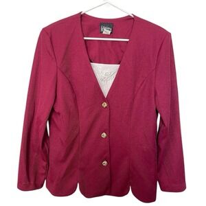 *Vintage Whirlaway Frocks 16 Maroon Blazer Blouse Business Shoulder Pads Top
